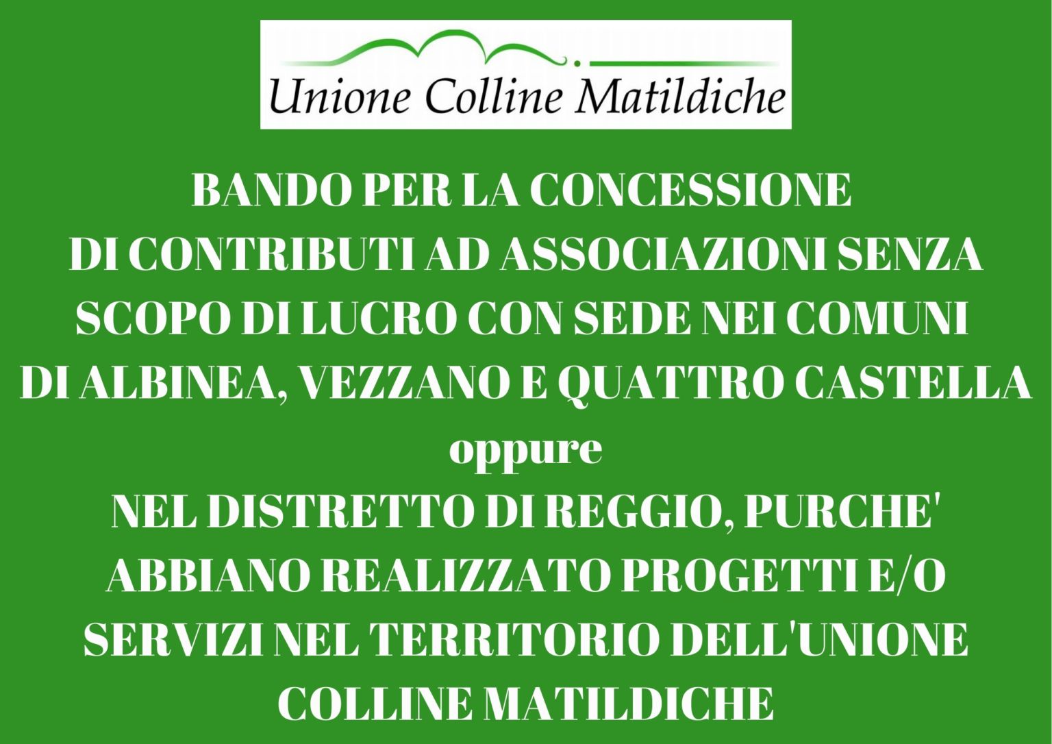 Bando per la concessione di contributi ad associazioni senza scopo di lucro Comune di Albinea Bando per la concessione di contributi ad associazioni senza scopo di lucro Comune di Albinea