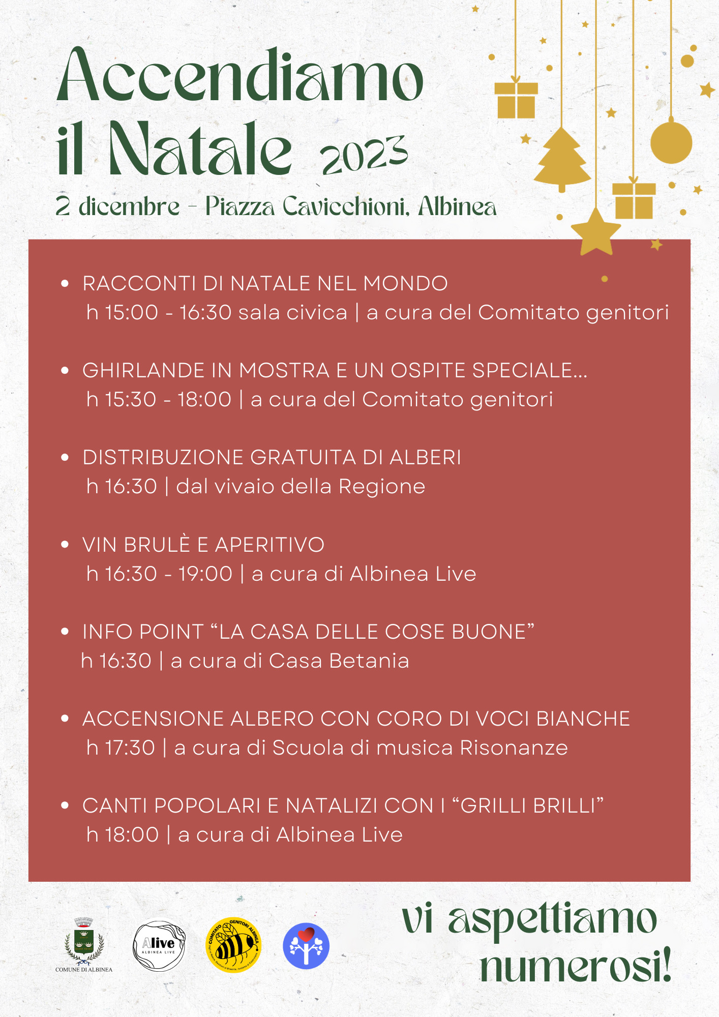 Sabato 2 dicembre l’accensione dell’albero in piazza e tante altre