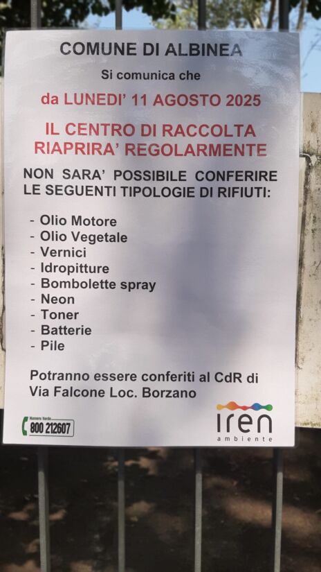 Leggi: «Lunedì 11 agosto riaprirà il centro…»