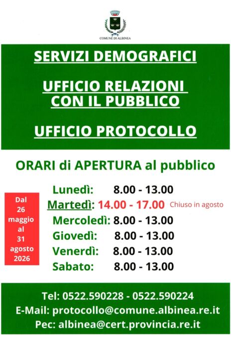 Leggi: «Nuovo orario degli Uffici demografici, Urp…»