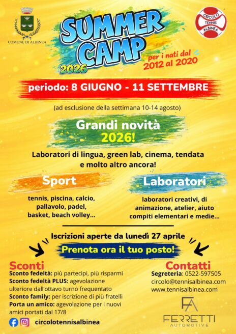 Leggi: &laquo;Summer Camp al Circolo Tennis Albinea&raquo;